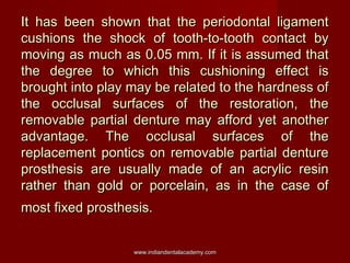 It has been shown that the periodontal ligament
cushions the shock of tooth-to-tooth contact by
moving as much as 0.05 mm....