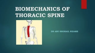 BIOMECHANICS OF
THORACIC SPINE
DR ABU SHOHAIL NIZAME
 
