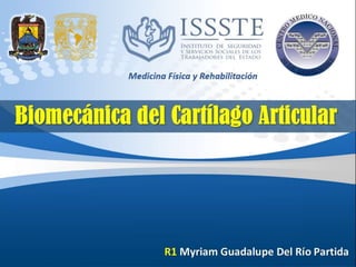Medicina Física y Rehabilitación
R1 Myriam Guadalupe Del Río Partida
Biomecánica del Cartílago
Articular
 