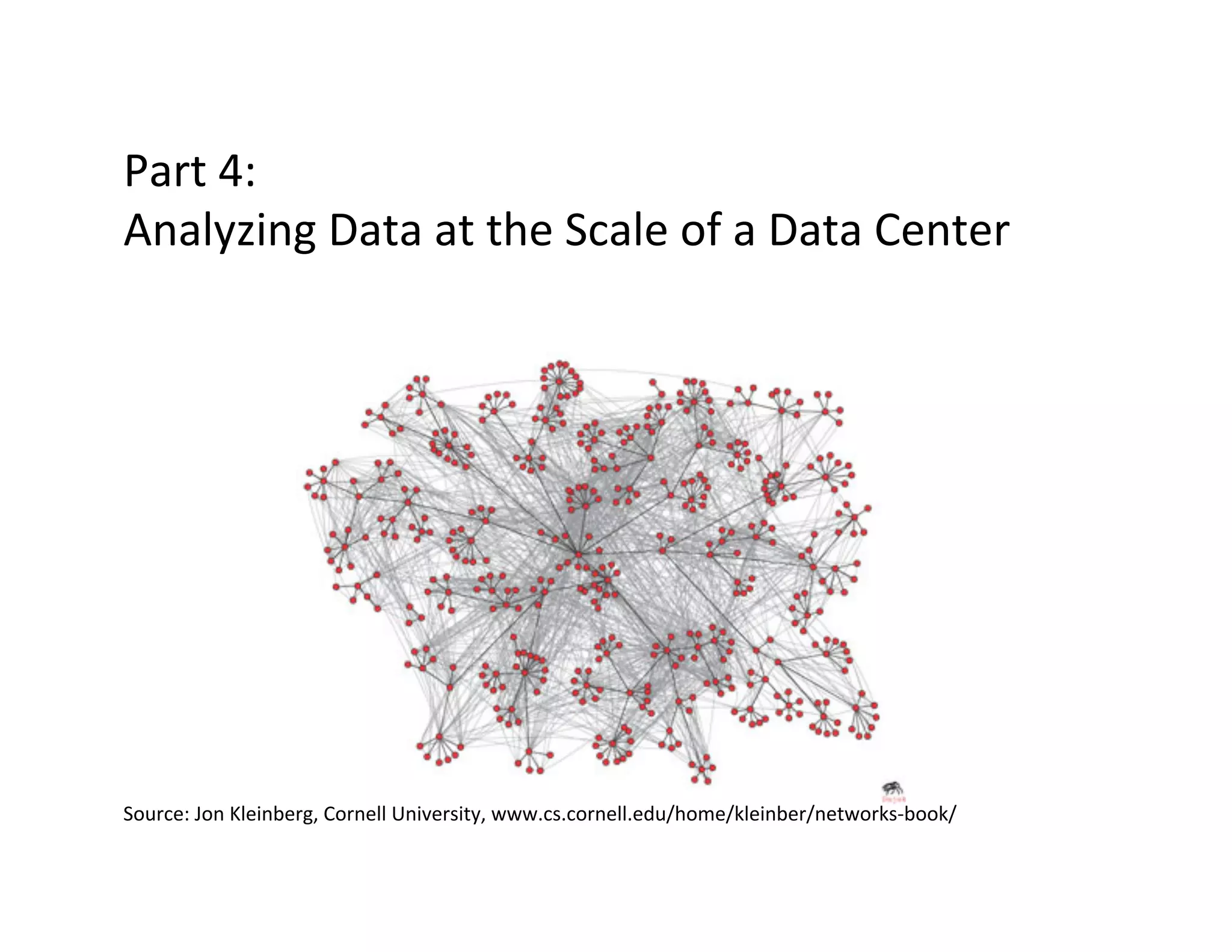 Part	
  4:	
  
Analyzing	
  Data	
  at	
  the	
  Scale	
  of	
  a	
  Data	
  Center	
  
Source:	
  Jon	
  Kleinberg,	
  Cornell	
  University,	
  www.cs.cornell.edu/home/kleinber/networks-­‐book/	
  
 
