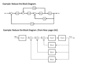 Example: Reduce the Block Diagram.
Example: Reduce the Block Diagram. (from Nise: page-242)
 