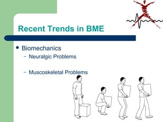 Recent Trends in BME
 Biomechanics
– Neuralgic Problems
– Muscoskeletal Problems
 