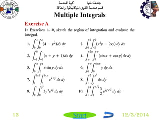 جامعة المنيا كلية الهندسة 
قسم هندسة القوى الميكانيكية والطاقة 
Start 
Multiple Integrals 
13 12/3/2014 
Exercise A 
 