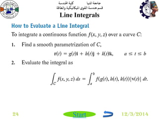 جامعة المنيا كلية الهندسة 
قسم هندسة القوى الميكانيكية والطاقة 
Start 
Line Integrals 
24 12/3/2014 
 