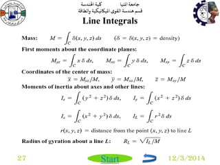 جامعة المنيا كلية الهندسة 
قسم هندسة القوى الميكانيكية والطاقة 
Start 
Line Integrals 
27 12/3/2014 
 