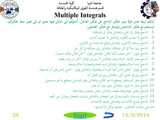 جامعة المنيا كلية الهندسة 
قسم هندسة القوى الميكانيكية والطاقة 
Start 
Multiple Integrals 
28 12/3/2014 
إليكم أربعة عشر فرقًا يميز تفكير الناجح عن تفكير الفاشل، أدعوكم إلى التأمل فيها بعمق ثم إلى تغيير نمط تفكيركم، 
لينسجم مع تفكير الناجحين وليتنافر مع تفكير الفاشلين: 
1. الناجح يفكر في الحل، والفاشل يفكر في المشكلة. 
2. الناجح لا تنضب أفكاره، والفاشل لا تنضب أعذاره. 
3. الناجح يساعد الآخرين، والفاشل يتوقع المساعدة من الآخرين. 
4. الناجح يرى حل ا في كل مشكلة، والفاشل يرى مشكلة في كل حل. 
5. الناجح يقول: "الحل صعب لكنو ممكن" والفاشل يقول: "الحل ممكن ولكنو صعب". 
6. الناجح يعتبر الإنجاز التزااما يلبيو، والفاشل لا يرى في الإنجاز أكثر من وعد يعطيو. 
7. الناجح لديو أحلم يحققها، والفاشل لديو أوىام وأضغاث أحلم يبددىا. 
8. الناجح يقول: "عامل الناس كما تحب أن يعاملوك، والفاشل يقول : اخدع الناس قبل أن يخدعوك. 
9. الناجح يرى في العمل أمل، والفاشل يرى في العمل ألم. 
10 .الناجح ينظر للمستقبل ويتطلع لما ىو ممكن، والفاشل ينظر للماضي ويتطلع لما ىو مستحيل. 
11 .الناجح يختار ما يقول، والفاشل يقول دون أن يختار. 
12 .الناجح يناقش بقوة وبلغة لطيفة، والفاشل يناقش بضعف وبلغة فظة. 
13 .الناجح يتمسك بالقيم ويتنازل عن الصغائر، والفاشل يتشبث بالصغائر ويتنازل عن القيم. 
14 .الناجح يصنع الأحداث، والفاشل تصنعو الأحداث. 
ىذه ىي صفات الفاشلين.. تعلمها ولكن لا تمارسها. 
 