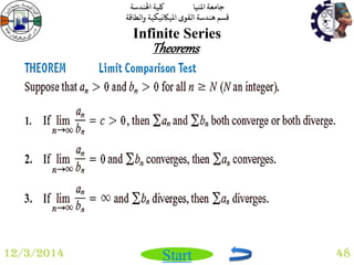 جامعة المنيا كلية الهندسة 
قسم هندسة القوى الميكانيكية والطاقة 
Start 
Infinite Series 
12/3/2014 48 
Theorems 
 