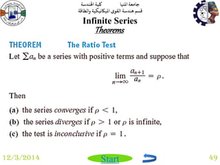 جامعة المنيا كلية الهندسة 
قسم هندسة القوى الميكانيكية والطاقة 
Start 
Infinite Series 
12/3/2014 49 
Theorems 
 