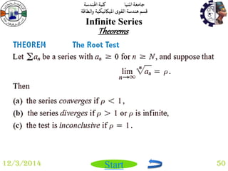 جامعة المنيا كلية الهندسة 
قسم هندسة القوى الميكانيكية والطاقة 
Start 
Infinite Series 
12/3/2014 50 
Theorems 
 
