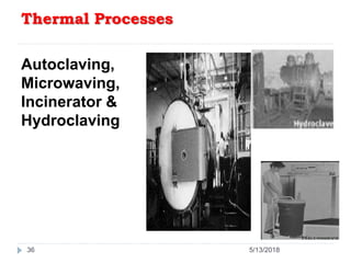 Thermal Processes
36 5/13/2018
Autoclaving,
Microwaving,
Incinerator &
Hydroclaving
 