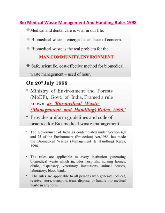 Bio medical waste management and handling rules 1998 PDF