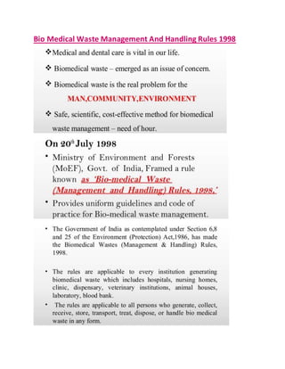 Bio Medical Waste Management And Handling Rules 1998
 