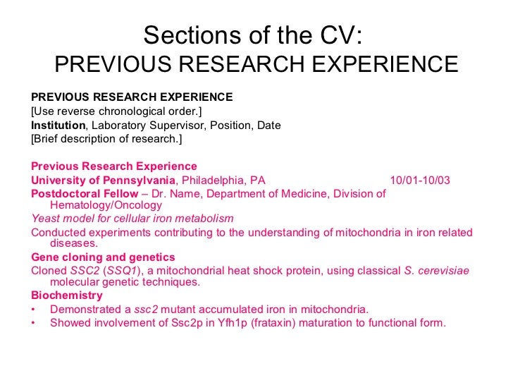 research experience resumes