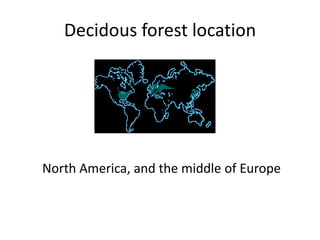 Decidous forest location
North America, and the middle of Europe
 