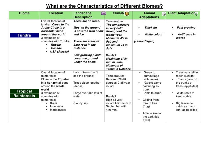 Biome Chart Answer Key