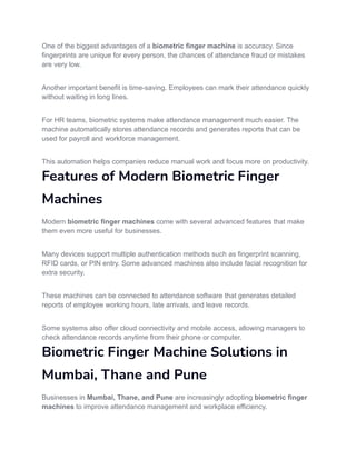 Finger Task Machine Biometric Finger Machine – A Simple and Smart Way to Track Attendance | PDF