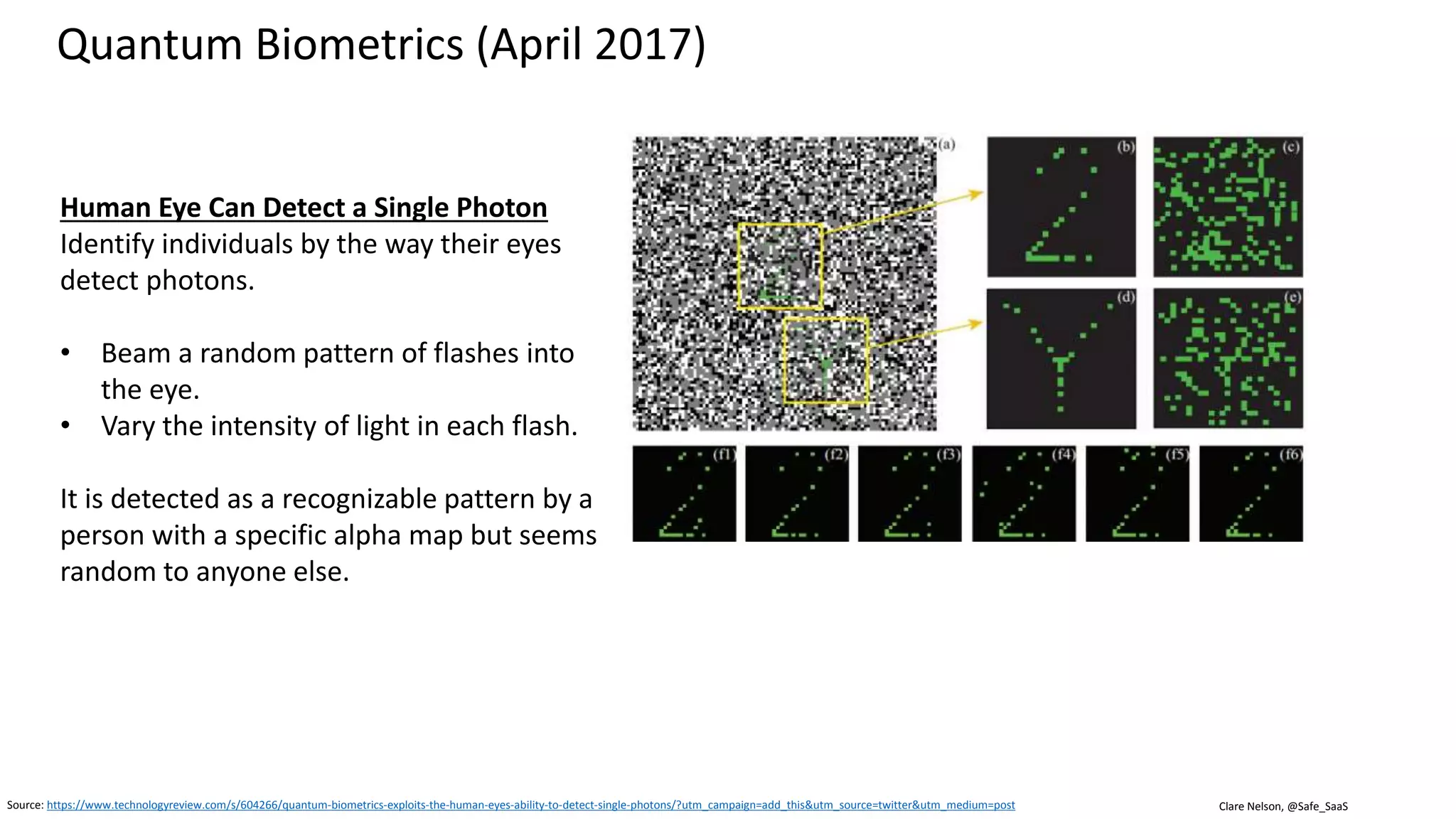 Clare Nelson, @Safe_SaaS
Source: http://biometrics.cse.msu.edu/Publications/Multibiometrics/SudhishJainCao_AdaptiveFusionIdentityDeduplication_PRL2016.pdf
Source: http://www.iphonehacks.com/2017/01/synaptics-launches-multi-factor-facial-fingerprint-recognition-engine-smartphones-tablets.html
Fusion Strategies: Example of Face and Finger
Better accuracy
• Bimodal biometric system using face and
fingerprint.
• Salient features of the face and fingerprint were
extracted, and fused/combined.
 