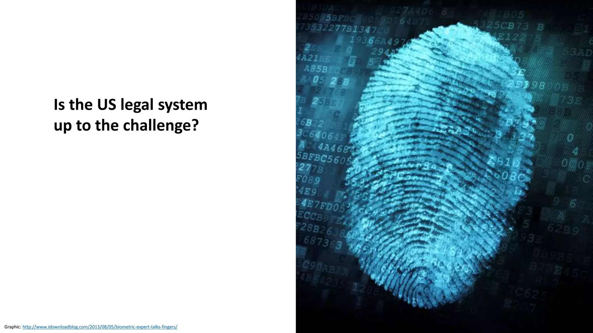 There is no federal law protecting
biometric information
Source: https://iapp.org/news/a/can-the-u-s-legal-system-can-adapt-to-biometric-technology/
 