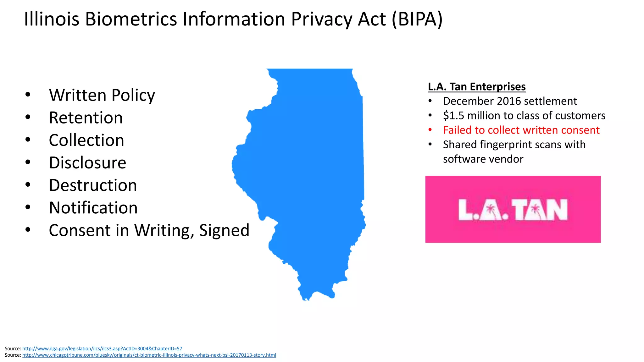 Source: https://iapp.org/news/a/can-the-u-s-legal-system-can-adapt-to-biometric-technology/
Passcode versus Fingerprint or Face
Law
Enforcement
Request
Must You
Comply?
Testimonial or
Non-Testimonial?
Protection from Government,
Law Enforcement
Passcode No Testimonial, personal
knowledge
Fifth Amendment right against self
incrimination
Fingerprint Yes Non-Testimonial, like a key Undetermined, Fourth Amendment
does not protect fingerprints. Power
off to disable.
Face
(Face ID)
Yes,
Depends
Non-Testimonial. However,
law officer can simply hold
phone up to your face.
Disable Face ID
 