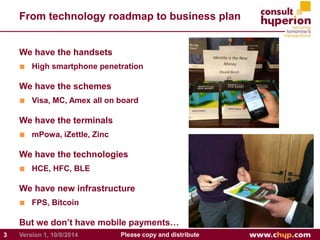 From technology roadmap to business plan 
We have the handsets 
■ High smartphone penetration 
We have the schemes 
■ Visa...