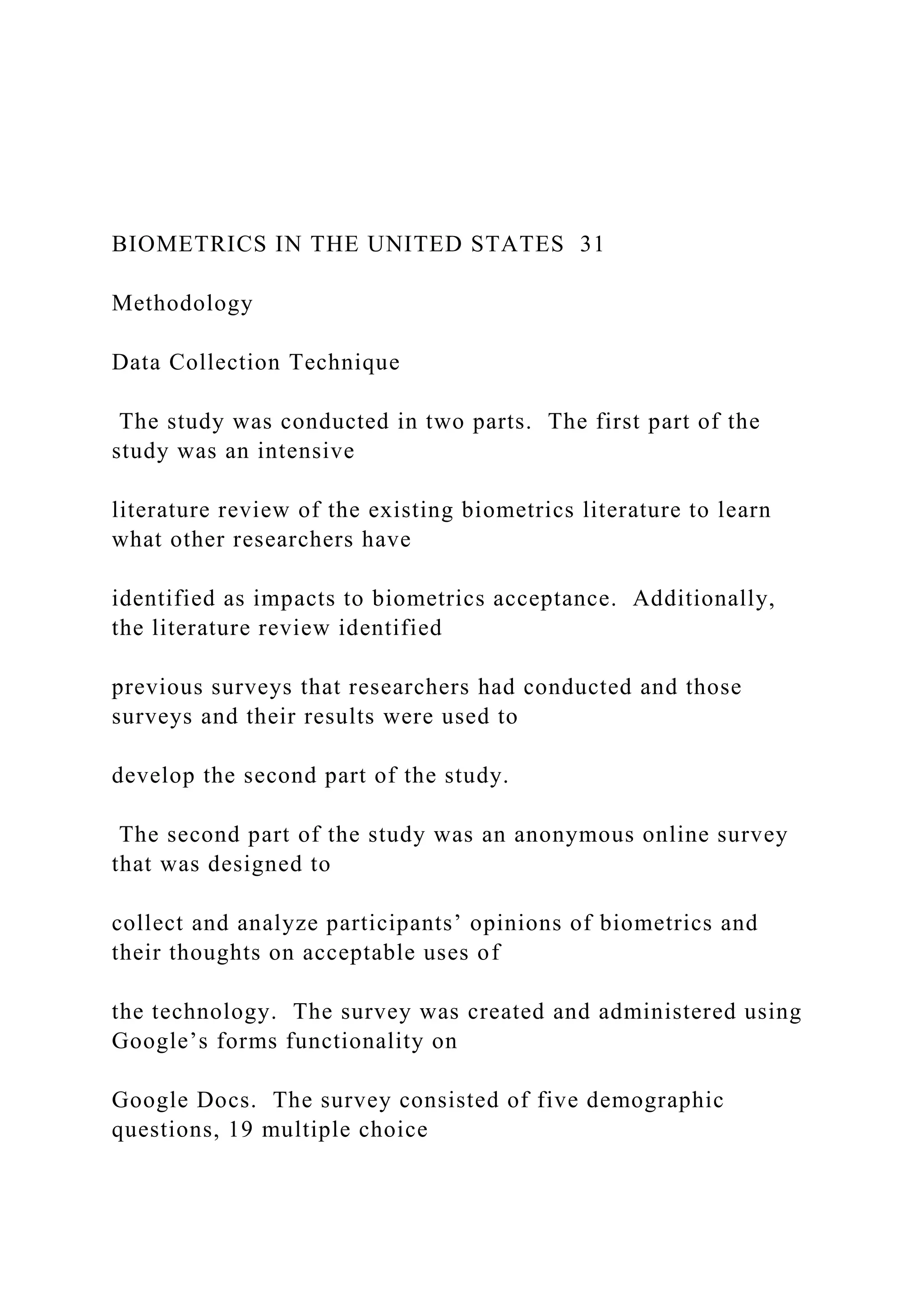 BIOMETRICS IN THE UNITED STATES 31 Methodology Data C.docx