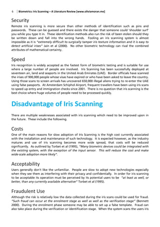 Biometrics Iris Scanning: A Literature Review | PDF