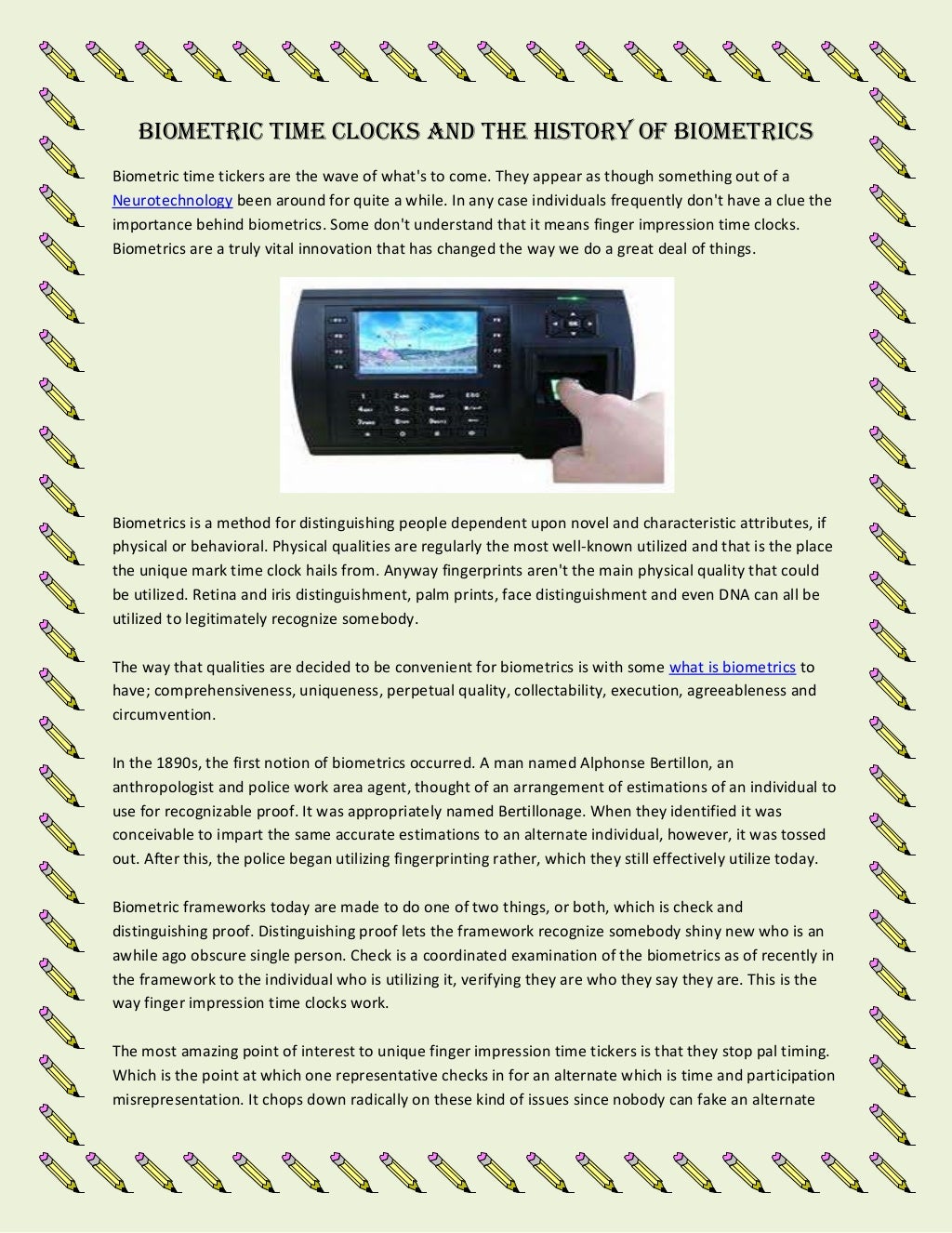 Biometric time clocks and the history of biometrics