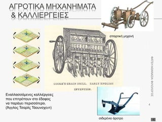 ΑΓΡΟΤΙΚΑ ΜΗΧΑΝΗΜΑΤΑ
& ΚΑΛΛΙΕΡΓΕΙΕΣ
σπαρτική μηχανή
σιδερένιο άροτρο
Εναλλασσόμενες καλλιέργειες
που επιτρέπουν στο έδαφος
να παράγει περισσότερο.
(Άγγλος Τσαρλς Τάουνσχεντ)
ΦΑΤΣΗΑΘΑΝΑΣΙΑΦΙΛΟΛΟΓΟΣ
4
 