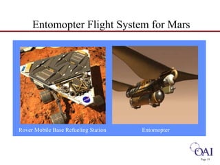 Page 19 
Entomopter Flight System for Mars 
Rover Mobile Base Refueling Station Entomopter 
 