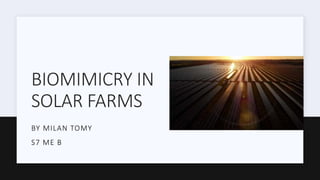 BIOMIMICRY IN
SOLAR FARMS
BY MILAN TOMY
S7 ME B
 