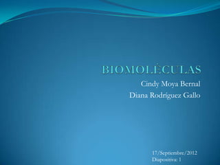Cindy Moya Bernal
Diana Rodríguez Gallo




      17/Septiembre/2012
      Diapositiva: 1
 