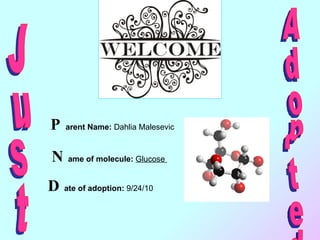 P arent Name:  Dahlia Malesevic  N ame of molecule:   Glucose  D ate of adoption:  9/24/10 Adopted  Just  