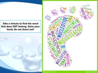 Take a minute to find the word
that does NOT belong. Raise your
hand, do not shout out!
 