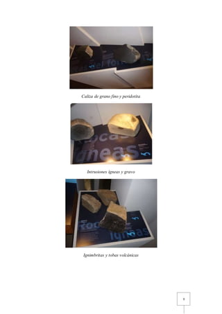 9
Caliza de grano fino y peridotita
Intrusiones ígneas y gravo
Ignimbritas y tobas volcánicas
 