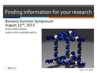 Bionano Summer Symposium
August 22nd, 2013
Andrea Miller-Nesbitt
andrea.miller-nesbitt@mcgill.ca
Finding information for your research
Yang, H. et al. (2009)
 