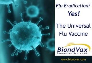 www.biondvax.com
Flu Eradication?
Yes!
The Universal
Flu Vaccine
 