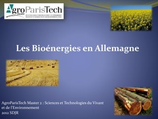 2012 SDJR
Les Bioénergies en Allemagne
AgroParisTech Master 2 : Sciences et Technologies du Vivant
et de l’Environnement
 