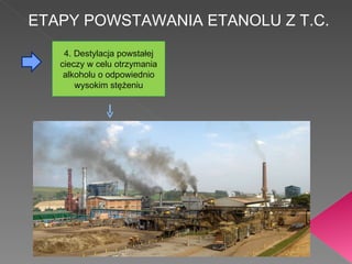 ETAPY POWSTAWANIA ETANOLU Z T.C. 4. Destylacja powstałej cieczy w celu otrzymania alkoholu o odpowiednio wysokim stężeniu 