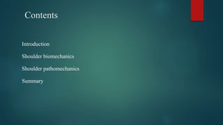 Contents
Introduction
Shoulder biomechanics
Shoulder pathomechanics
Summary
 
