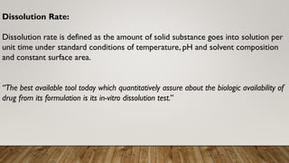 Standard Dissolution Rxn Biopharmaceutic considerations in drug product design and In-Vitro Drug ...