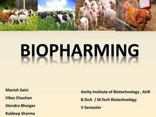 Manish Saini
Vikas Chauhan
Jitendra Bhargav
Kuldeep Sharma
Amity Institute of Biotechnology , AUR
B.Tech / M.Tech Biotechnology
V Semester
 