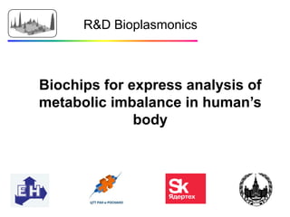 Biochips for express analysis of
metabolic imbalance in human’s
body
R&D Bioplasmonics
 