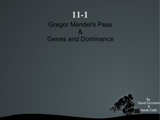 11-1 Gregor Mendel's Peas & Genes and Dominance By  David DuVoisin & Keola Callo 