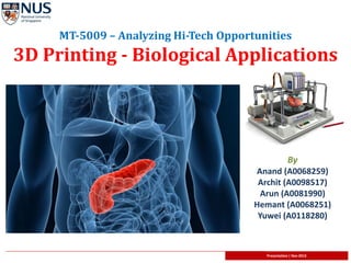 MT-5009 – Analyzing Hi-Tech Opportunities

3D Printing - Biological Applications

By
Anand (A0068259)
Archit (A0098517)
Arun (A0081990)
Hemant (A0068251)
Yuwei (A0118280)

Presentation | Nov 2013

 