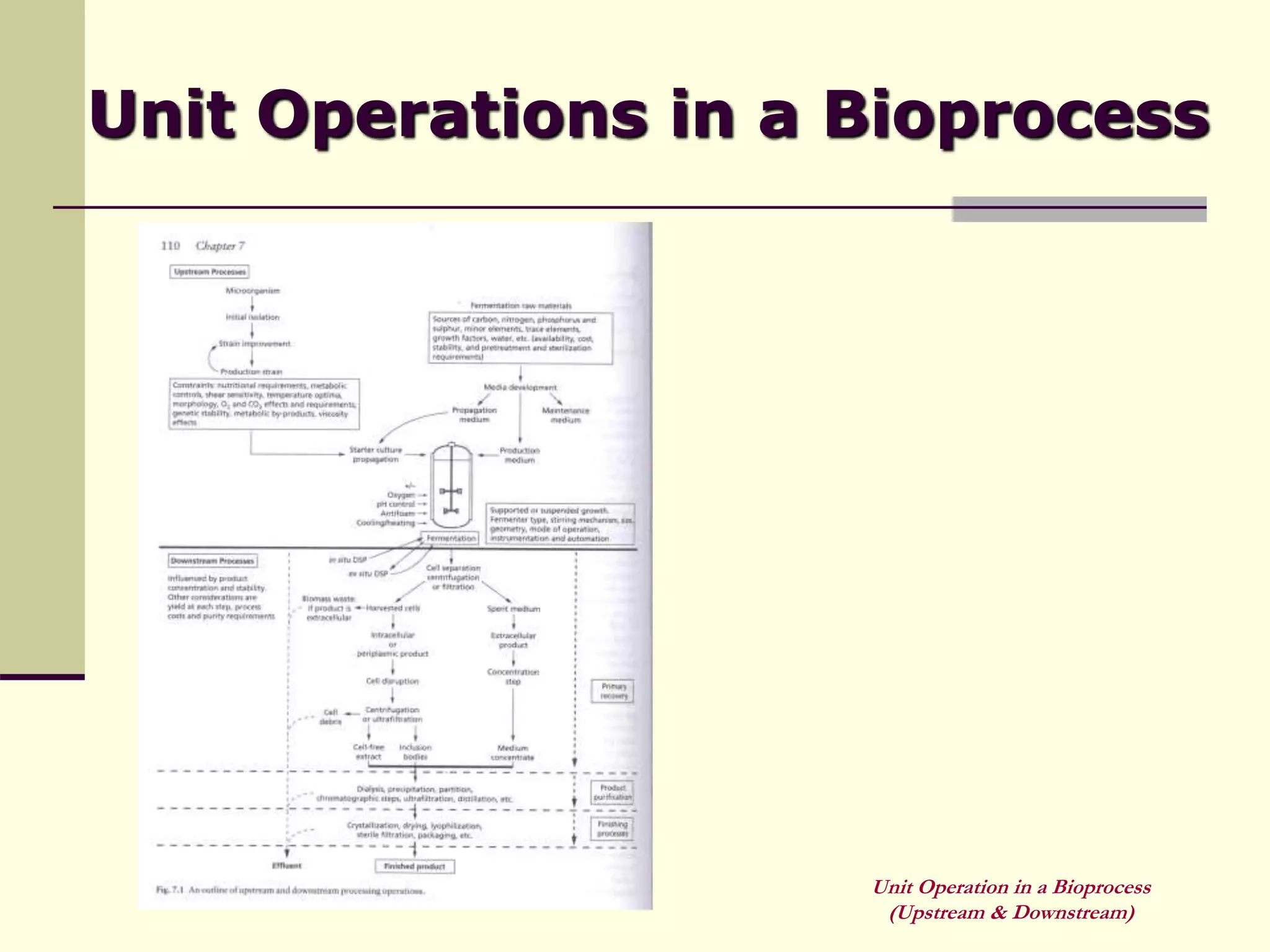 August 29, 2022 Unit Operation in a Bioprocess
(Upstream & Downstream)
Unit Operations in a Bioprocess
 