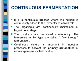 Continuous Fermentation Process Example Introduction to bioprocess principles pdf | PPT