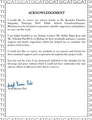 Bioproject Acknowledment Biology investigatory project class 12 | PDF