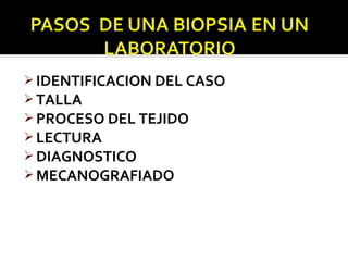  IDENTIFICACION DEL CASO
 TALLA
 PROCESO DEL TEJIDO
 LECTURA
 DIAGNOSTICO
 MECANOGRAFIADO
 
