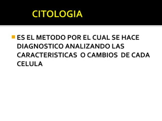  ES EL METODO POR EL CUAL SE HACE
 DIAGNOSTICO ANALIZANDO LAS
 CARACTERISTICAS O CAMBIOS DE CADA
 CELULA
 