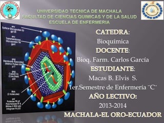 :
Bioquímica
:
Bioq. Farm. Carlos García
:
Macas B. Elvis S.
1er.Semestre de Enfermería ¨C¨

2013-2014

 